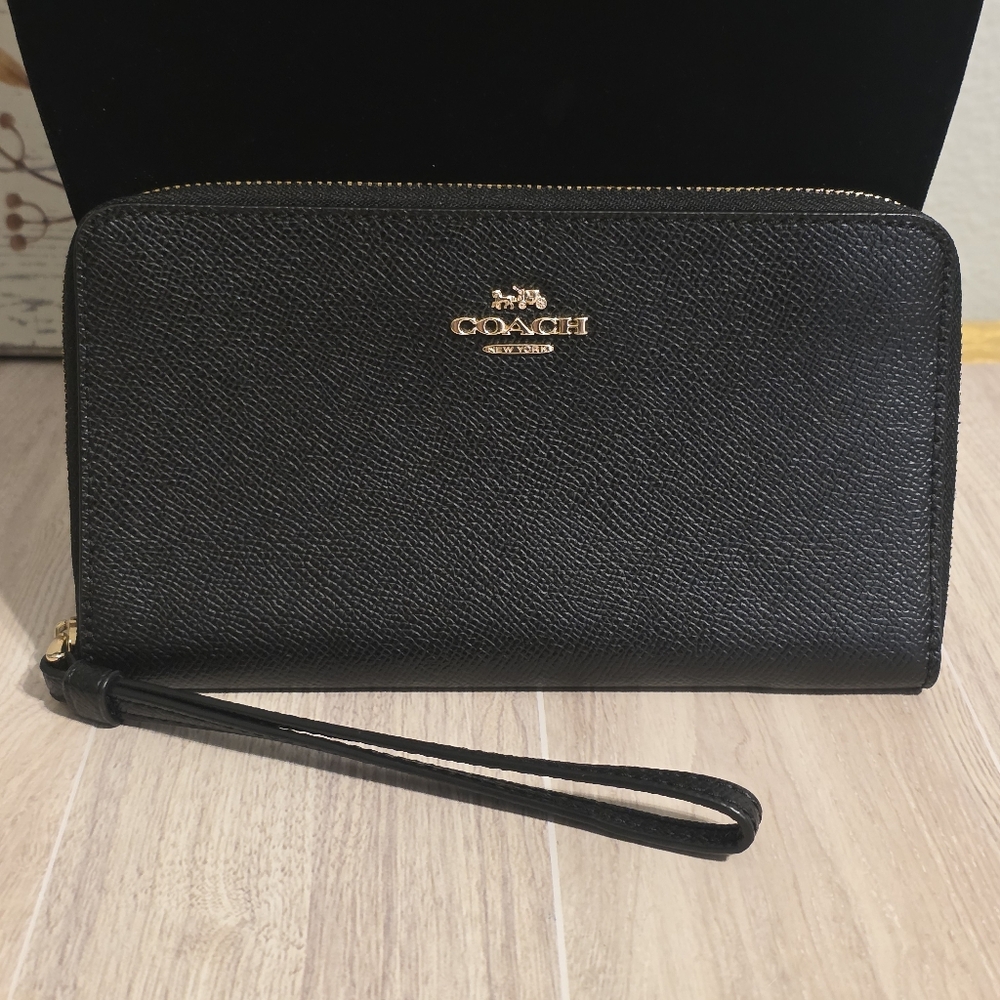 Coach F73413 Leather Wristlet Wallet Black